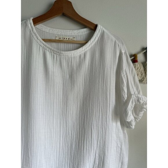 Xierna Avery Gauze White Cotton Short Sleeve Top Coastal Lightweight Basics S - Picture 9 of 9